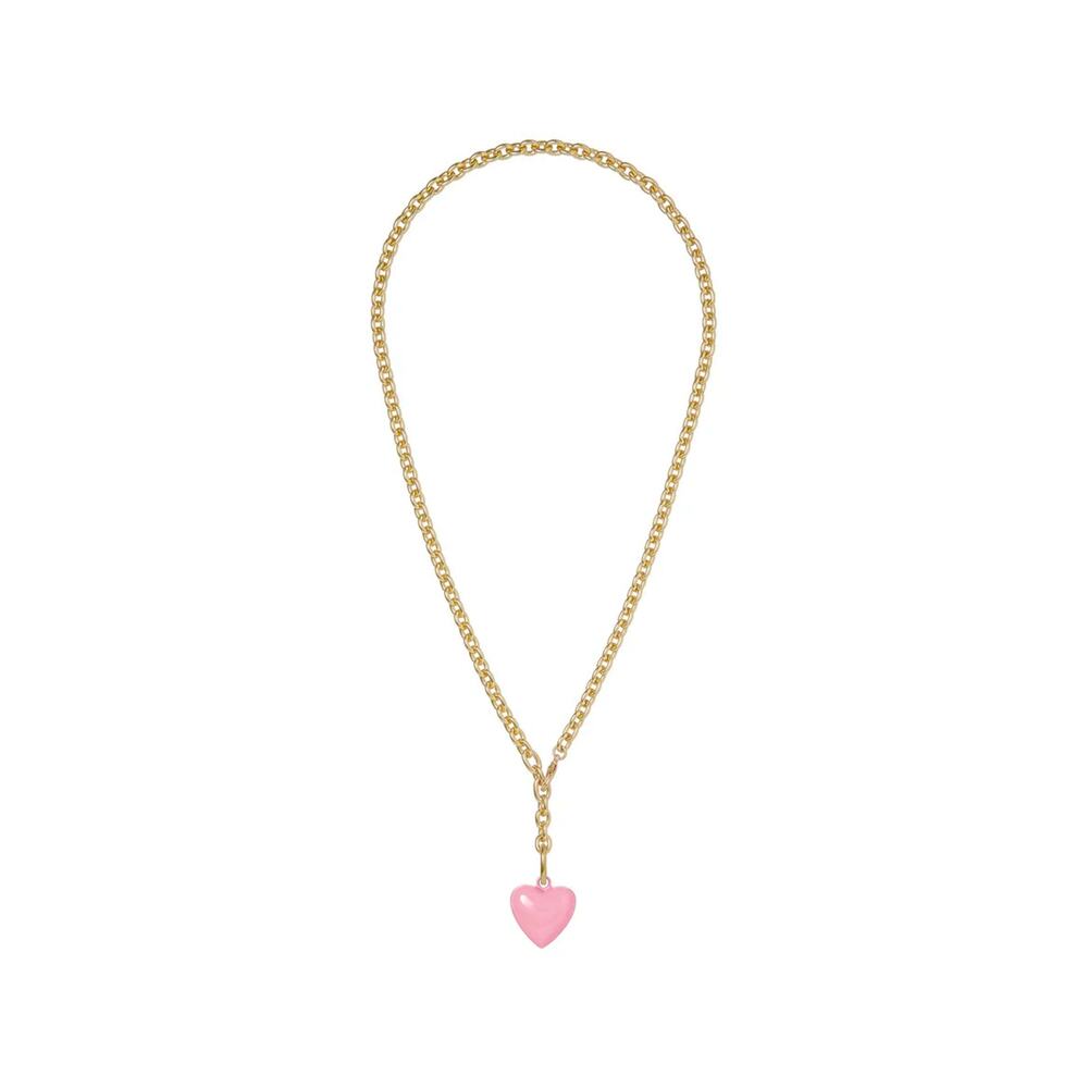 ROXANNE ASSOULIN The Mini Puffy Heart Necklace in Gold & Pink